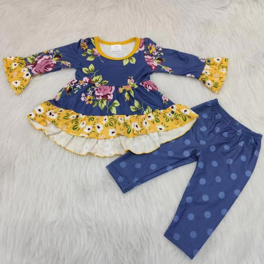 Navy floral dots legging set