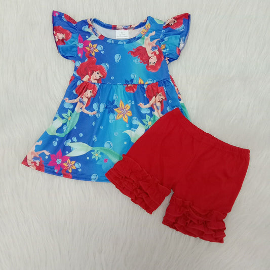 Cartoon character ruffles shorts set