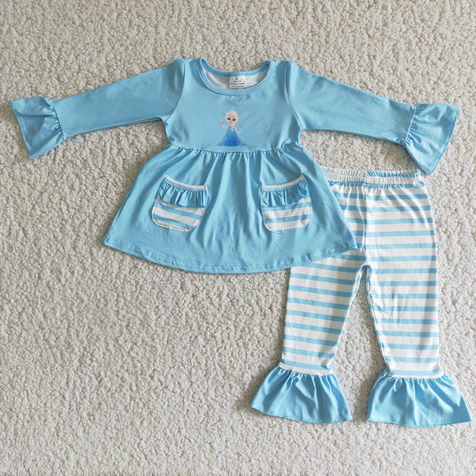 Blue Princess ruffle pants sets