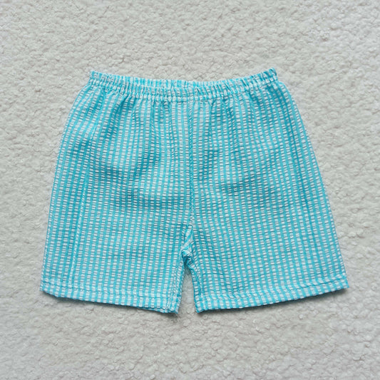 Baby Boys Aqua Plaid Seersucker Fabric Shorts