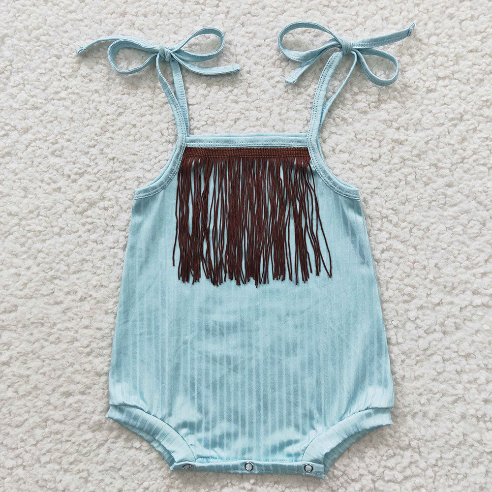 Baby Girls Tassel Aqua Straps Rompers