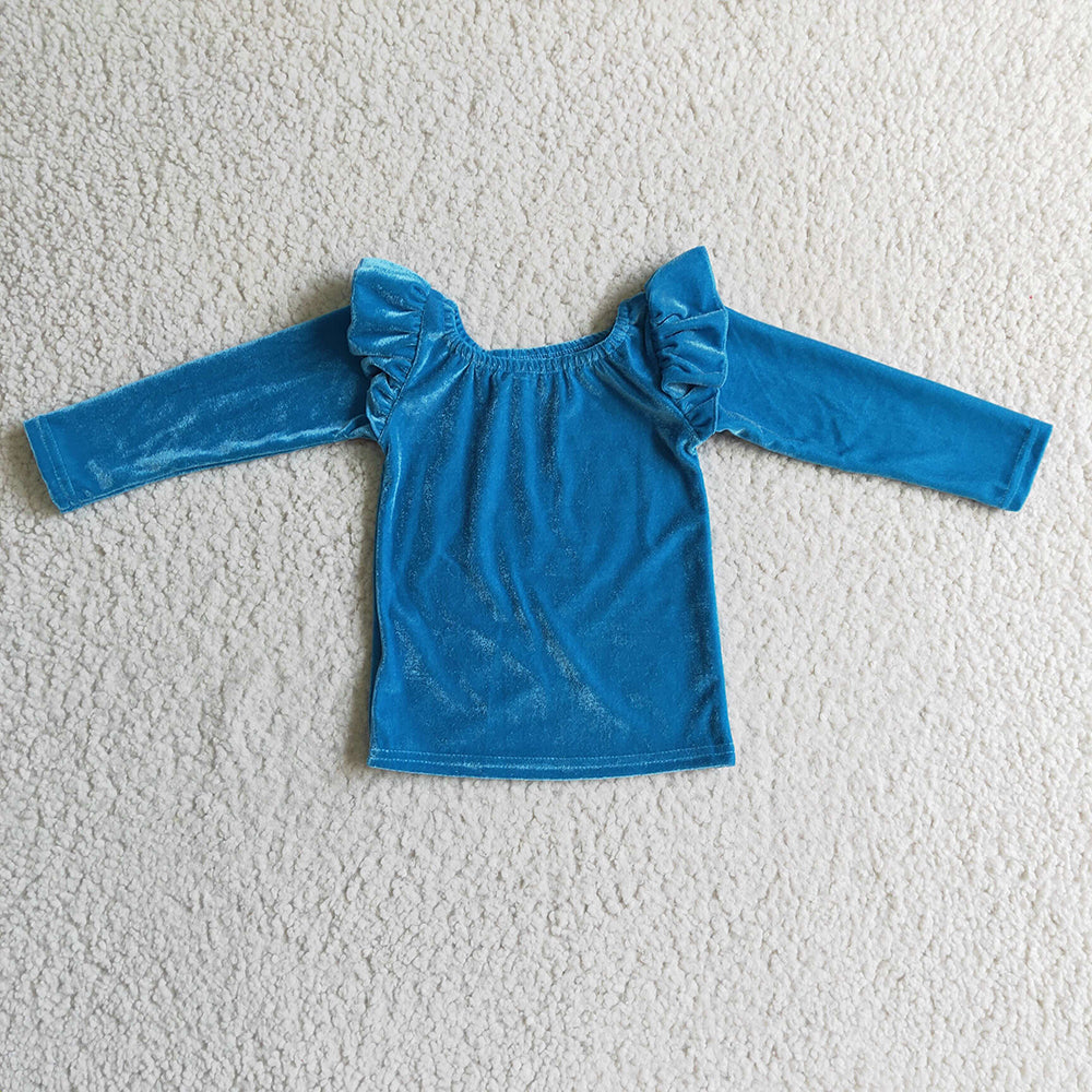 Baby Girls Blue Velvet Shirt Tops