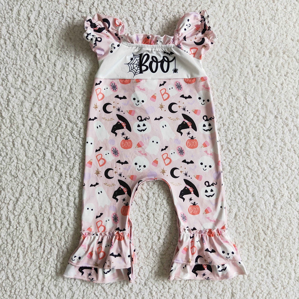 Baby girls Halloween boo floral rompers