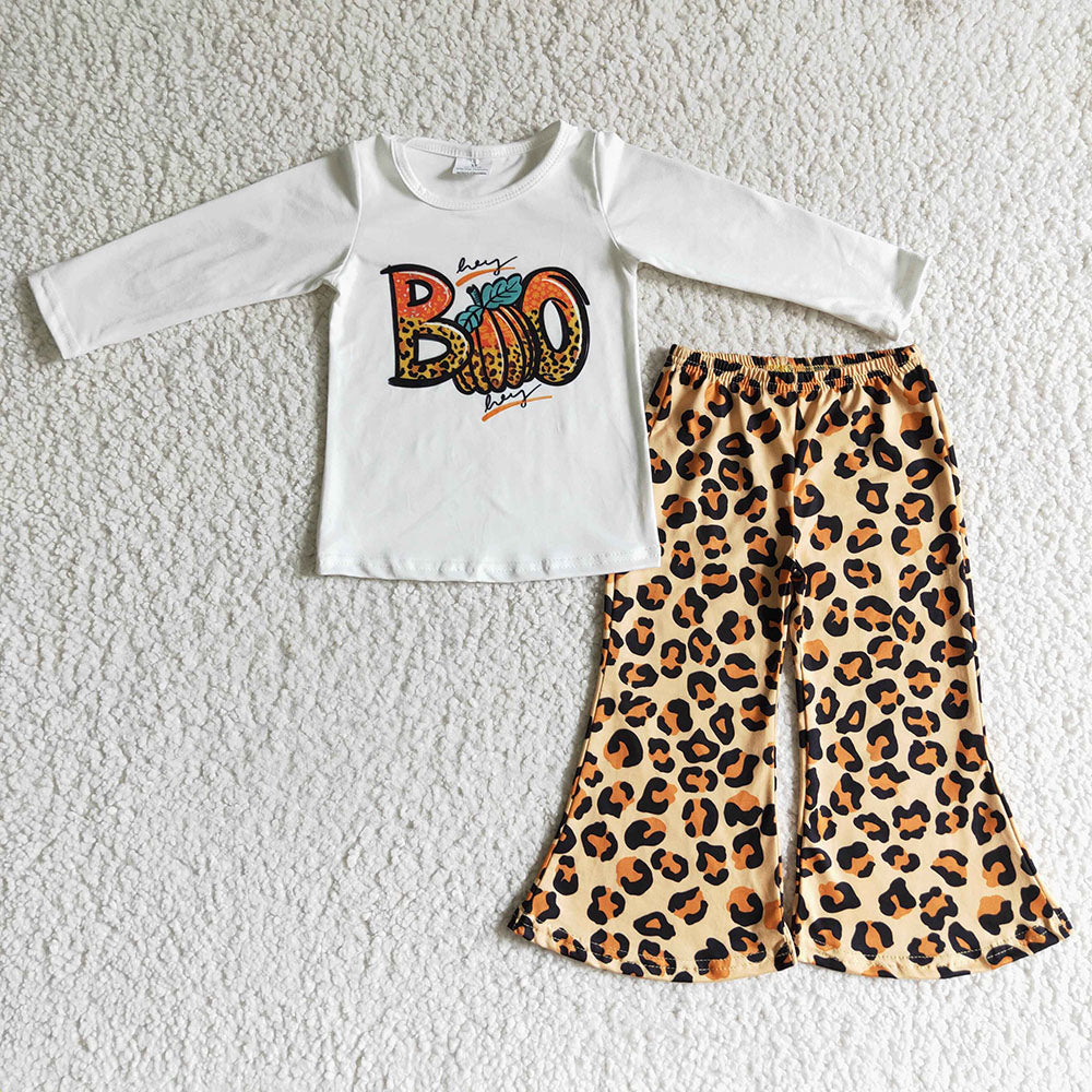 baby girls Halloween boo leopard bell pants sets