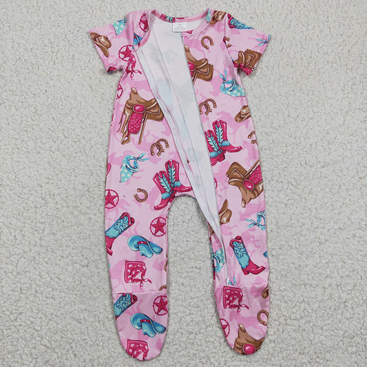 Baby Girls Boot Pink Zip Footie rompers