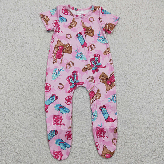 Baby Girls Boot Pink Zip Footie rompers