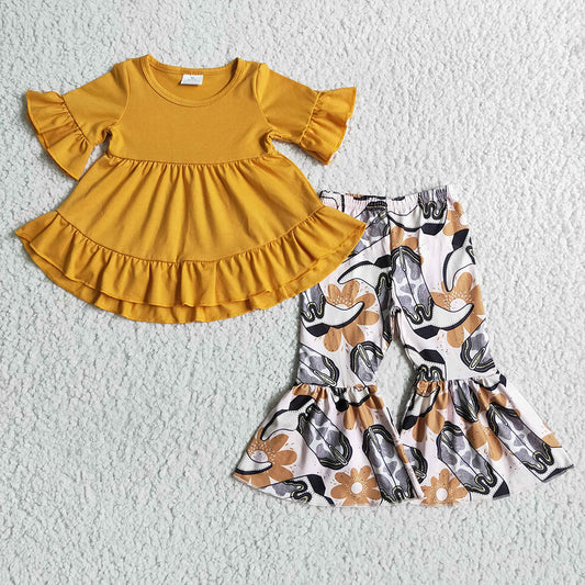 Baby Girls hi-low tunic bell pants boots western clothes sets