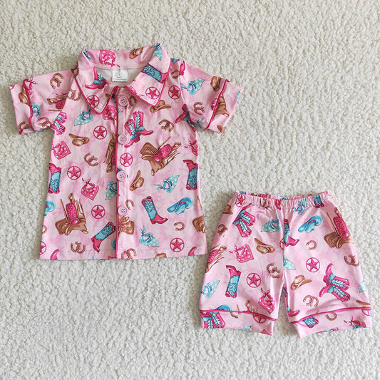 Baby girls pink heifer cow western outfits clothing sets