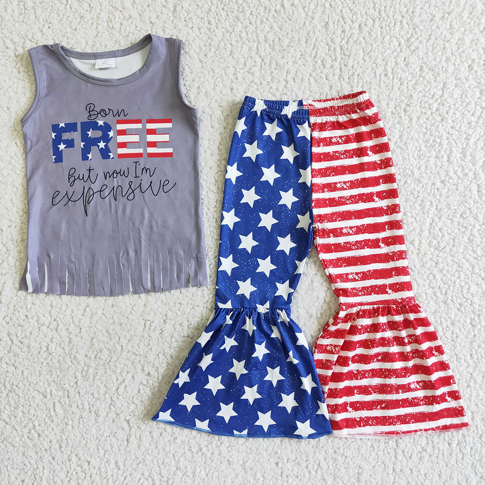 Baby Girls 4th of July star bell pants sets