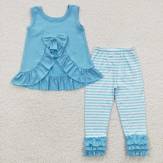 Baby Girls Blue Tunic Stripe Legging Pants Clothes Sets