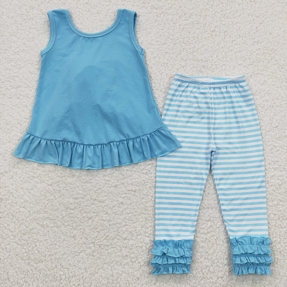 Baby Girls Blue Tunic Stripe Legging Pants Clothes Sets