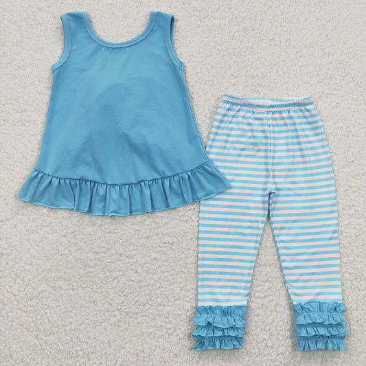 Baby Girls Blue Tunic Stripe Legging Pants Clothes Sets
