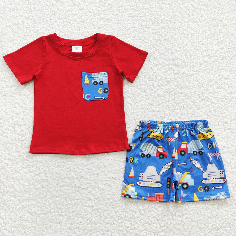 Baby Boys Red Construction Pocket Top Shorts Clothes