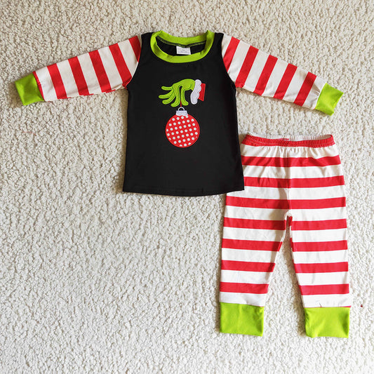 Baby boys Christmas hands stripe pajamas sets