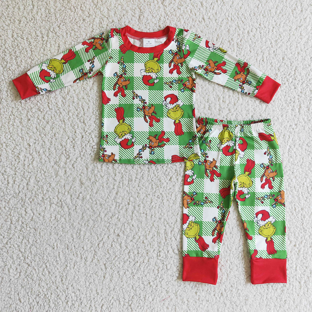 Baby boys Christmas plaid green pajamas pants sets