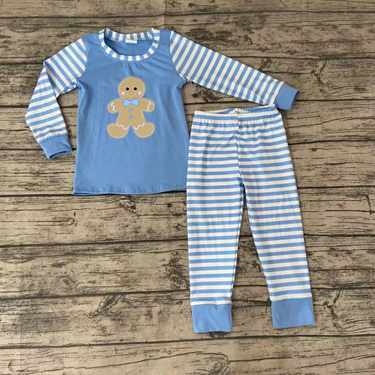 Boys Gingerbread blue stripe pajamas