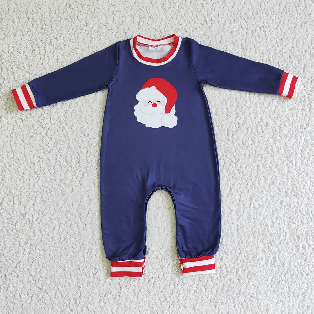 Baby boys navy Christmas santa rompers