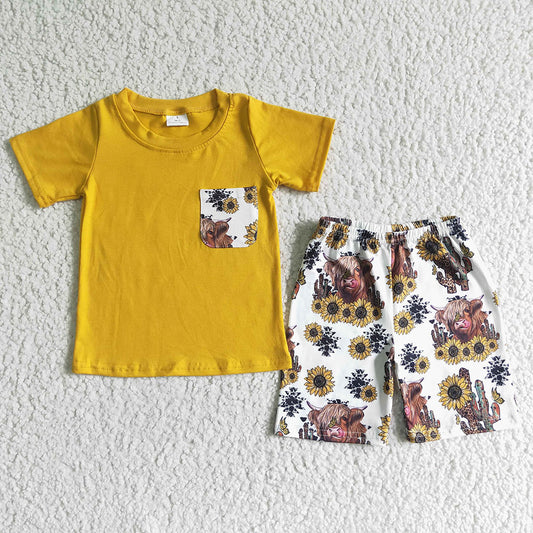 Baby boys sunfower cow pocket shorts sets