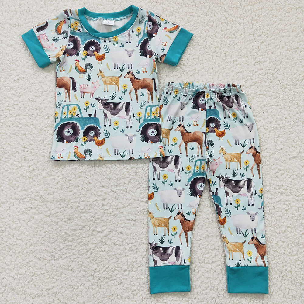 Baby Kids Short Sleeve Farm Pajamas Clothes Sets