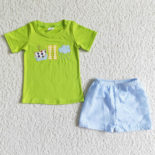 Baby boys blue umbrella rain boots summer shorts sets