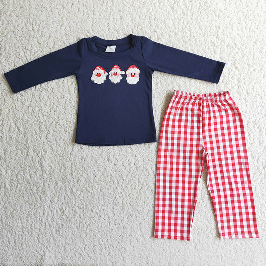 Baby Boys Navy Red plaid pants Christmas santa sets