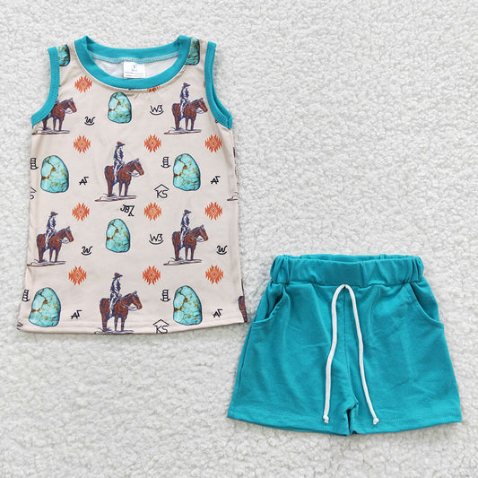 Baby Boys sleeveless tee shirt rodeo shorts western clothes sets