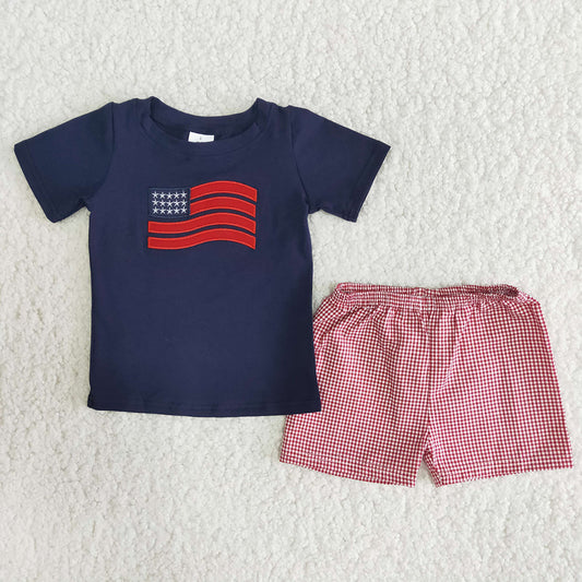 4th of July boys flag embroidered shrots sets
