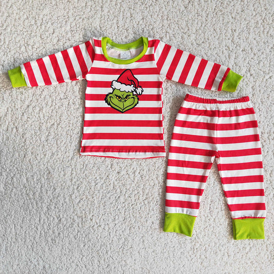 Boys Christmas stripe ruffle pajamas