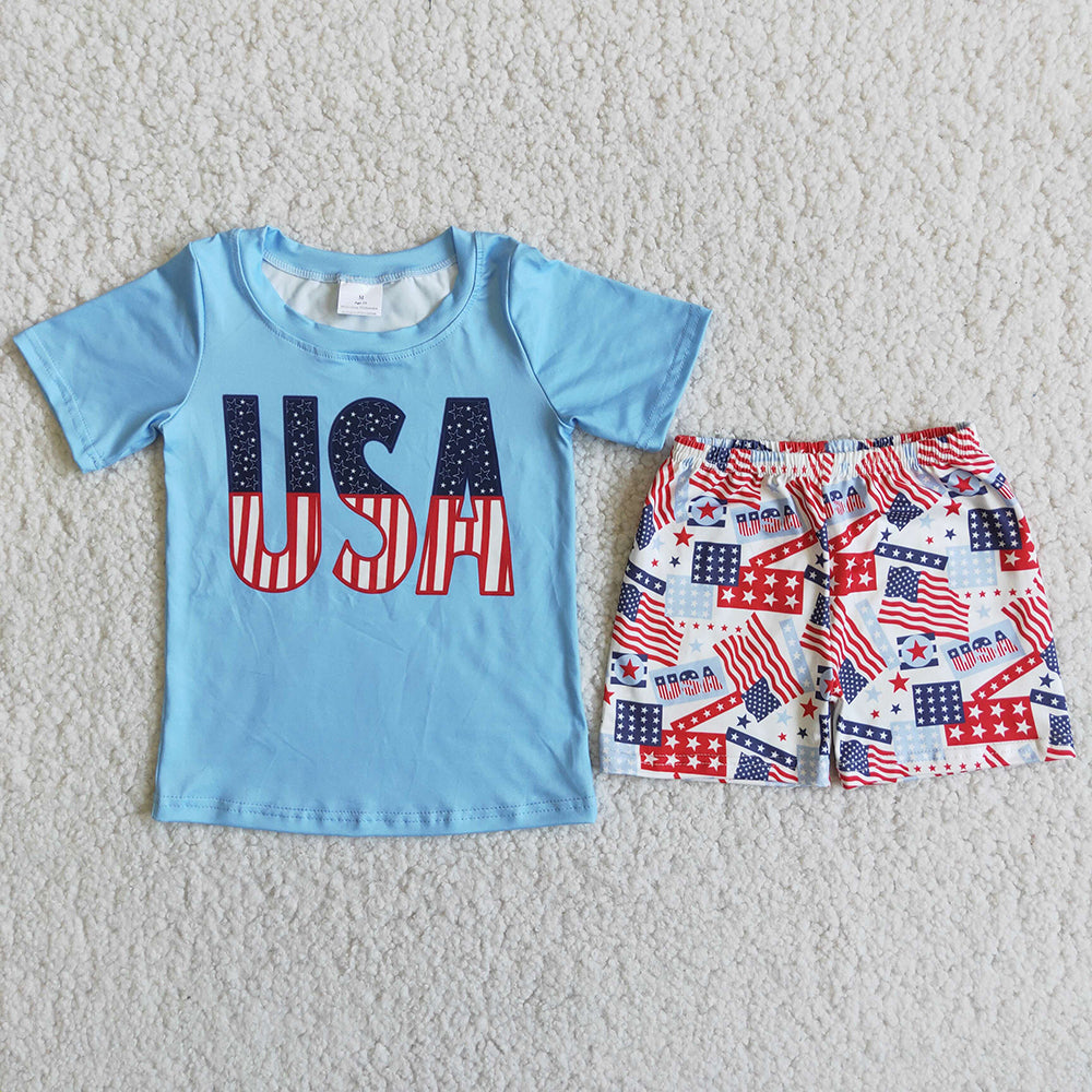 4th of July USA flag shorts sets