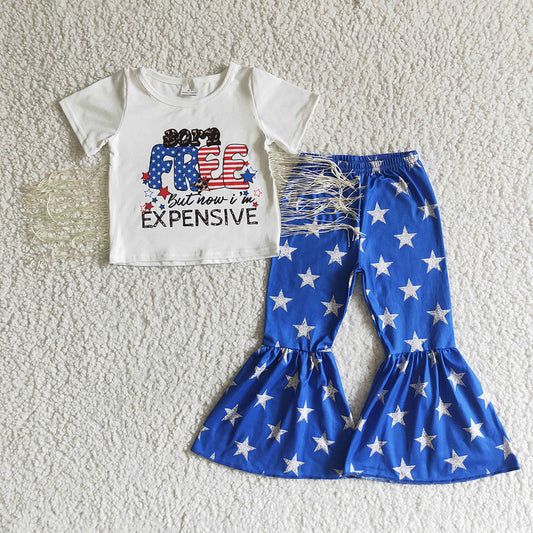 4th of July baby girls born free star bell pants clothing sets