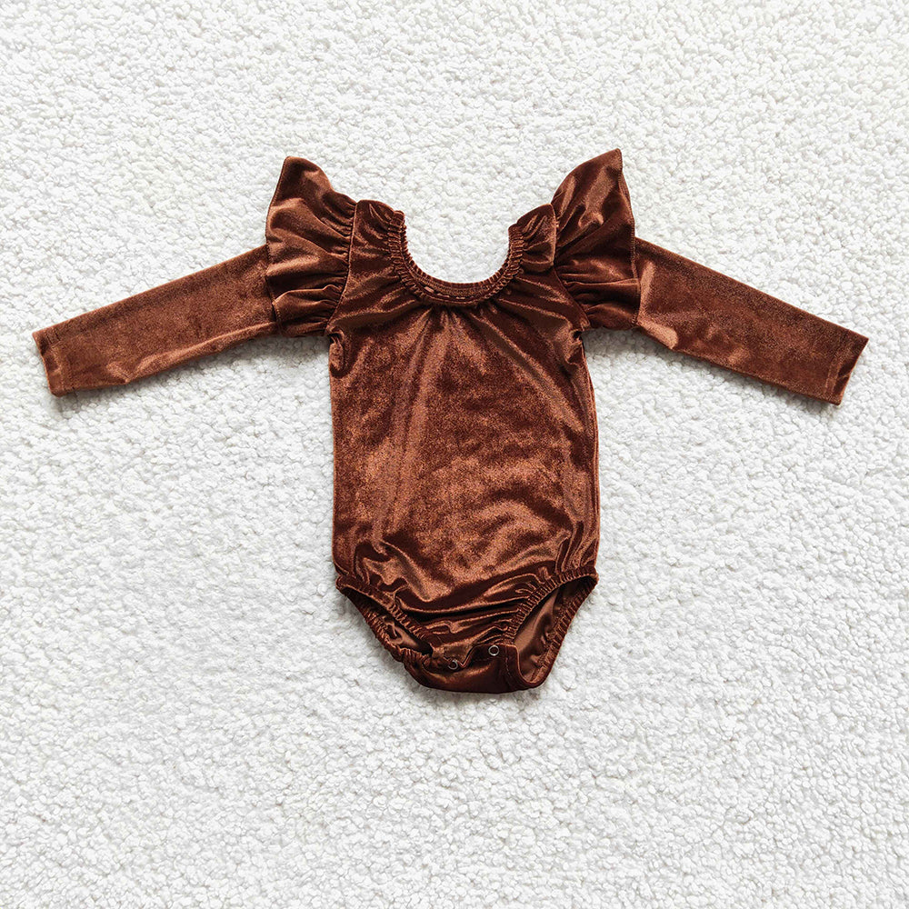 Baby girls Brown Velvet Long Sleeve Leotards Rompers