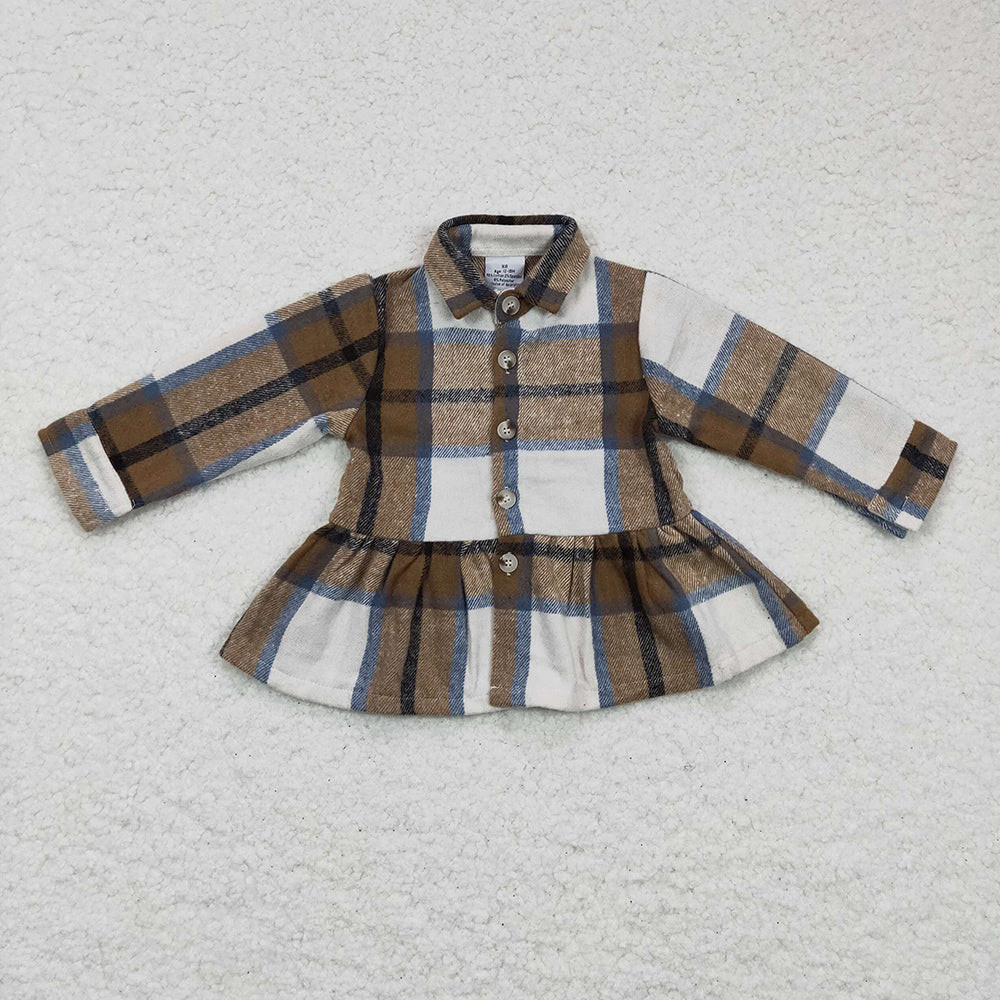 Baby Girls brown plaid Color Long Tops