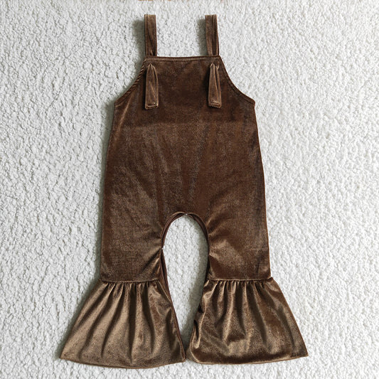 Baby girls velvet dark green overalls Jumpsuits