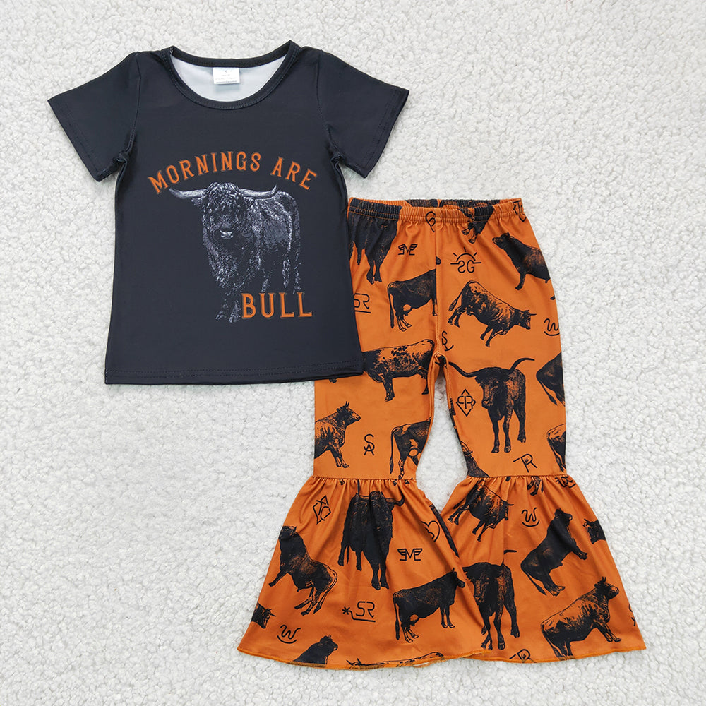 Baby Girls Black Cow Bell Western Pants clothes sets