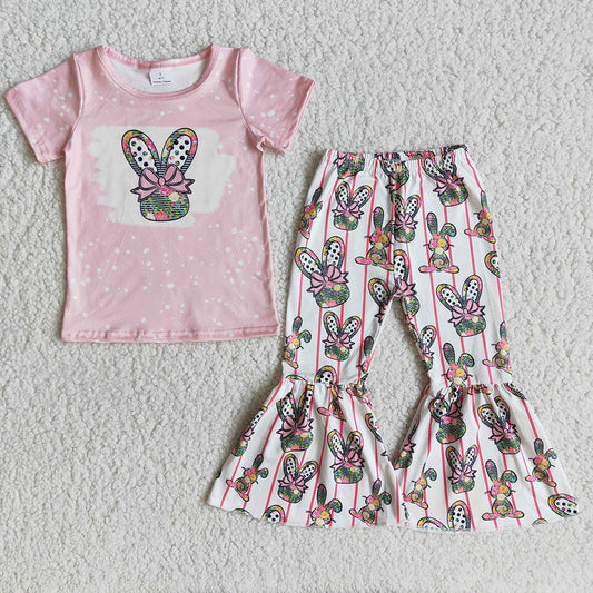 Baby girls cartoon pink bell bottom pants sets