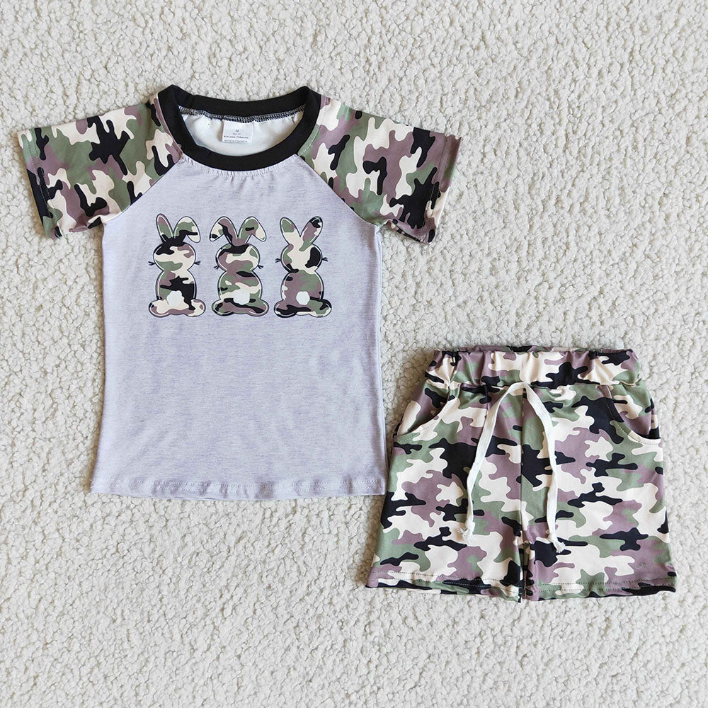 Boys Easter bunny camo shorts sets