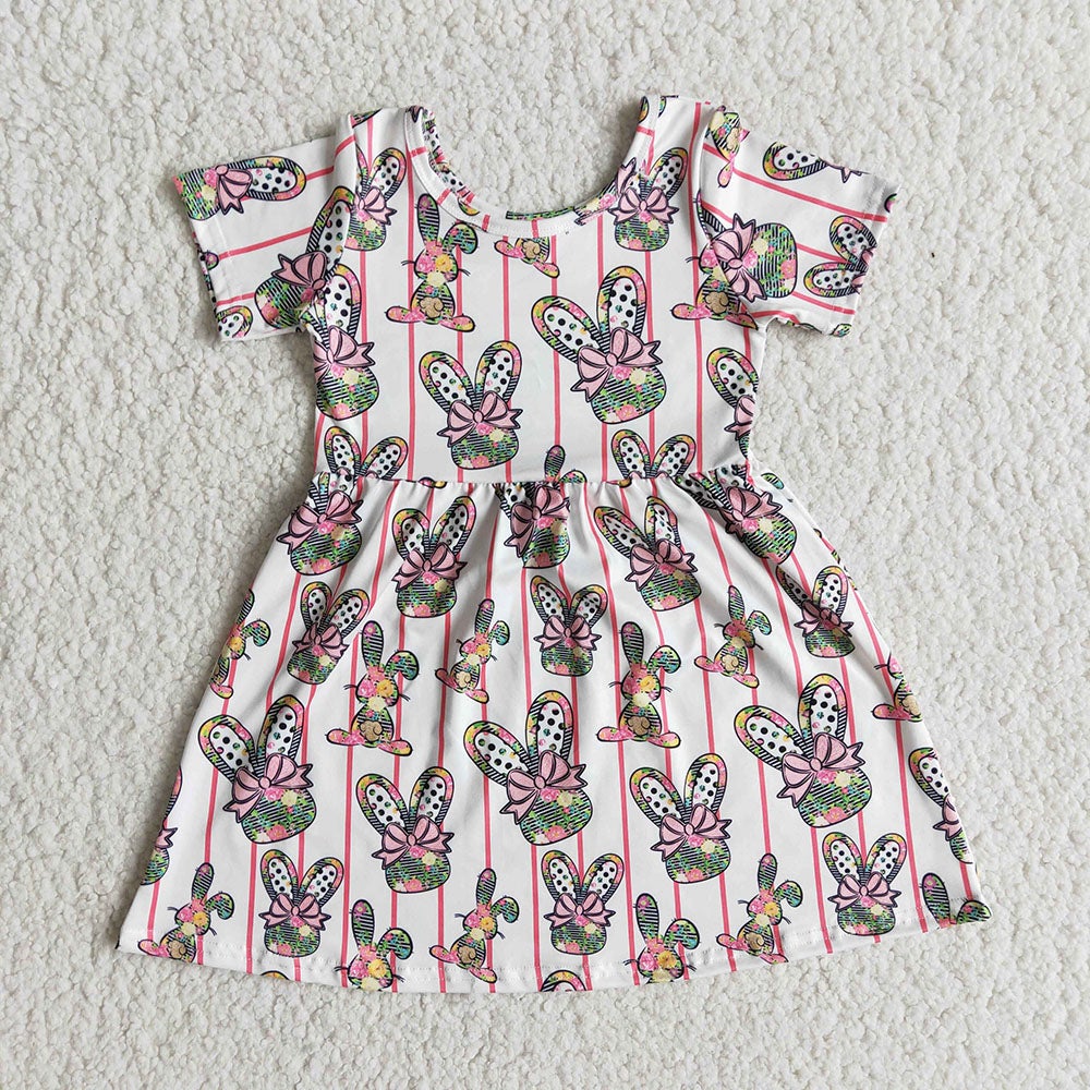 Baby girls easter bunny short sleeve knee length dresses