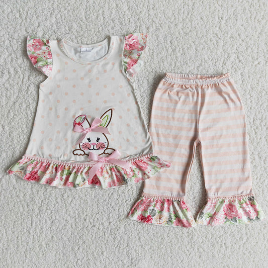 Bunny Easter Embroidered capris sets