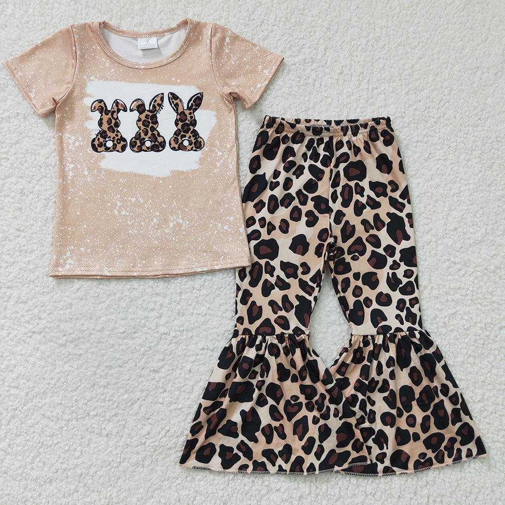 Baby Girls Easter Bunny Leopard Bell Pants Clothes Sets