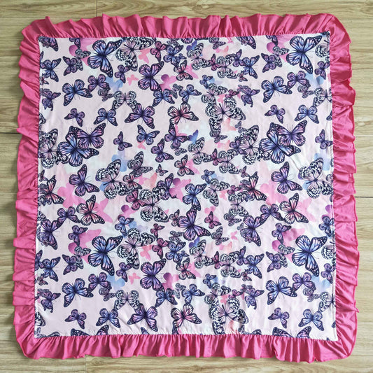 Baby girls butterfly ruffle minky blankets