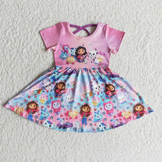 Baby girls pink short sleeve twirl knee length dresses