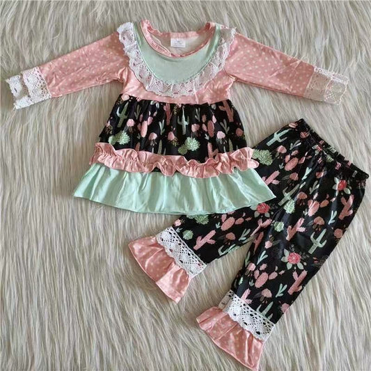 Pink Cactus ruffle pants sets-Promotion