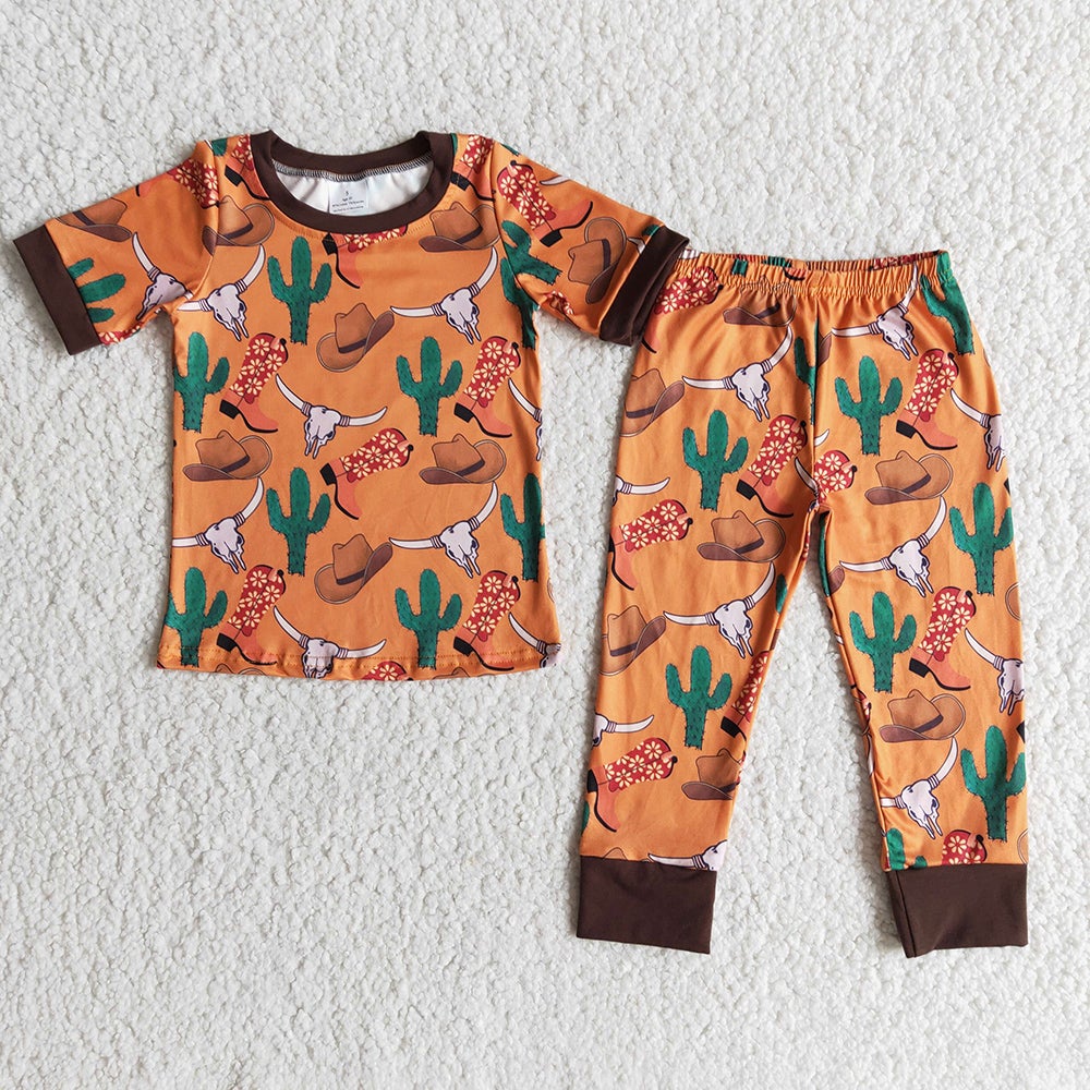 Baby Girls boys western cactus cow sku pajamas sleepwear