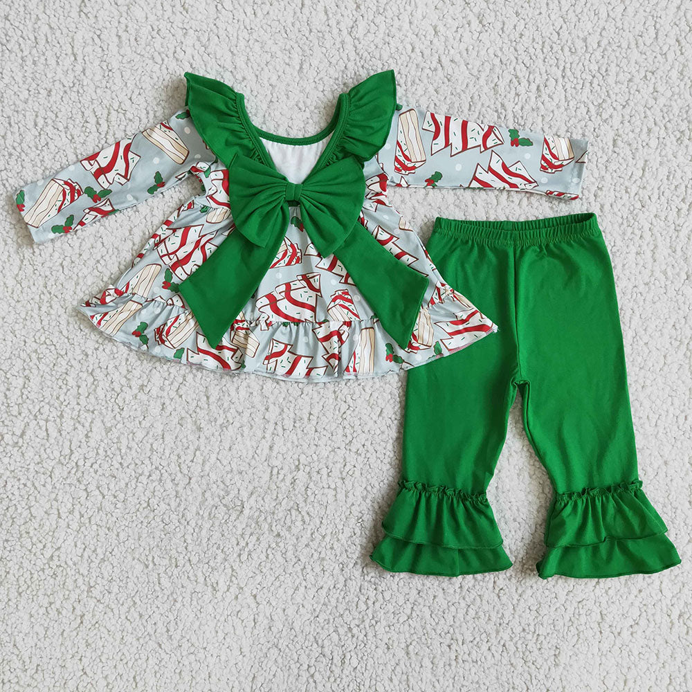 Girls Christmas cake bow pants sets