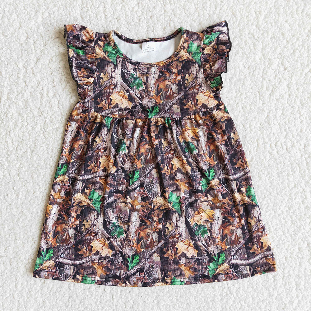 Baby girls camo print flutter sleeve knee length pearl dresses