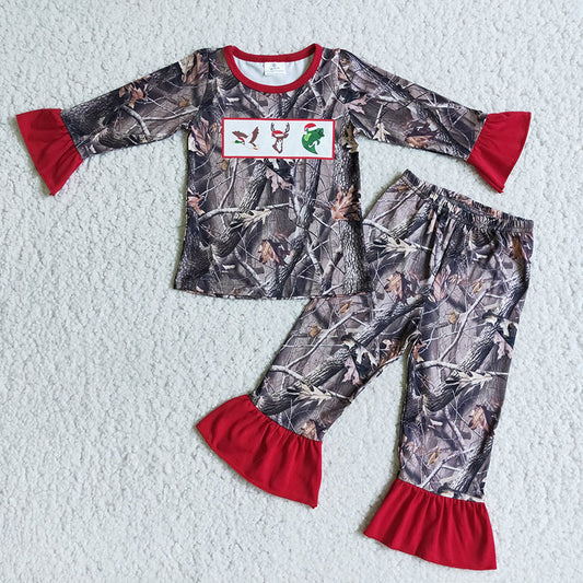 Girls Christmas hunting camo pajamas sets