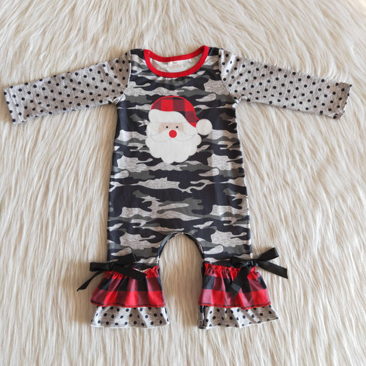 Baby Girls Santa Camo Ruffle Rompers