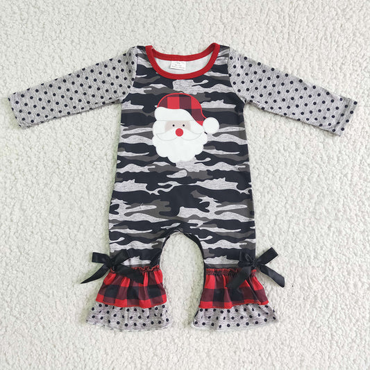 Baby Girls Santa Camo Ruffle Rompers