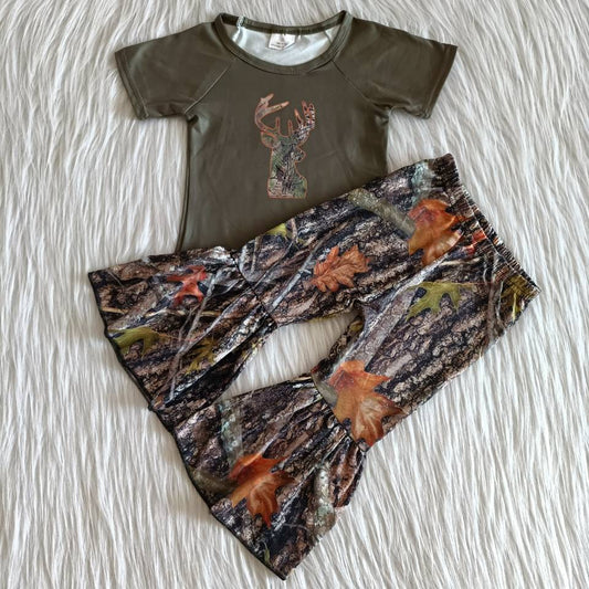 Baby Girls camo deer bell pants clothes sets