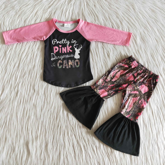 Pretty In pink dagerous in camo baby girls bell pants clothes sets